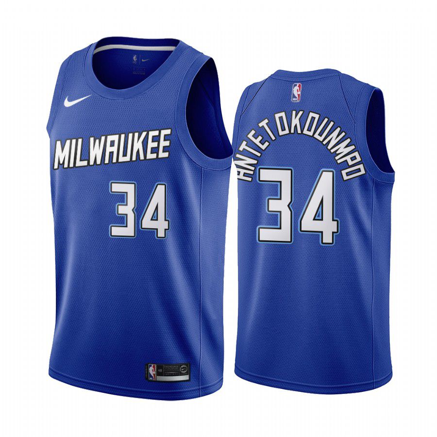 Men Milwaukee Bucks 34 giannis antetokounmpo navy city edition new uniform 2020 nba jersey